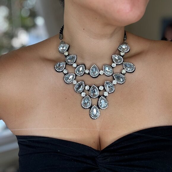3/for $12 🍒  Costume Jewelry Necklace - Black and Silver Tiered 'Diamonds' - Picture 1 of 4